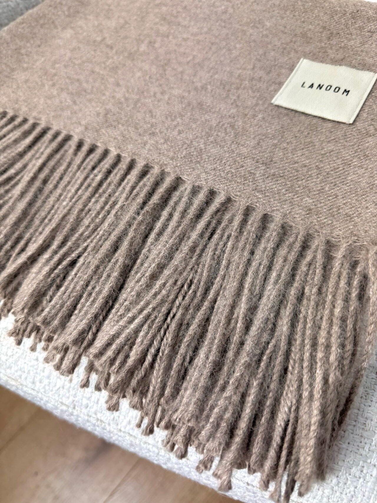 Cienki koc z alpaki 100% baby alpaca jasny brąz