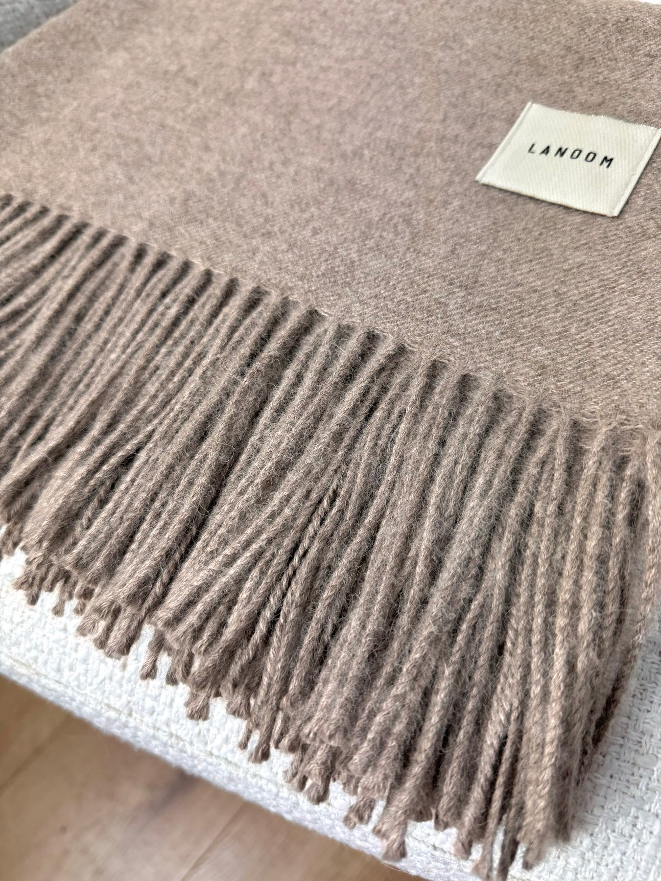 Cienki koc z alpaki 100% baby alpaca jasny brąz