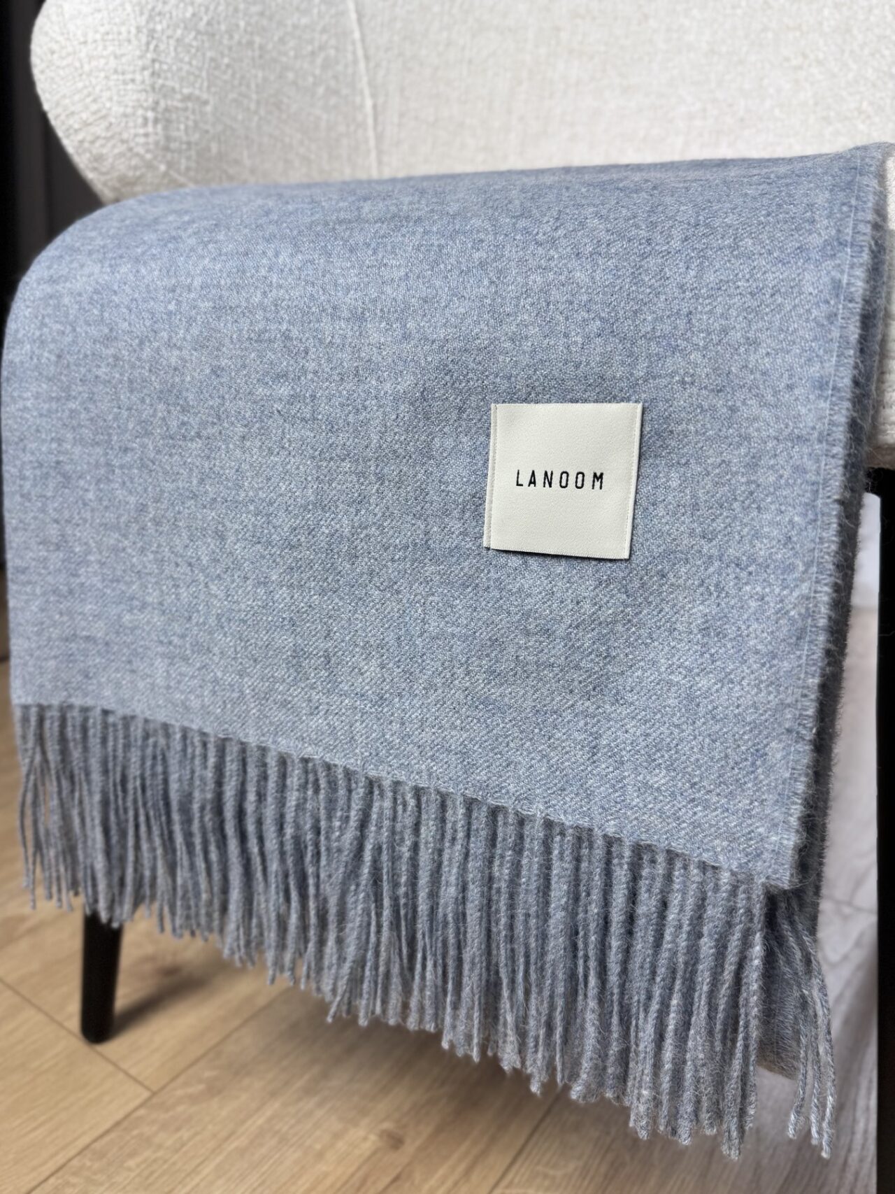 Cienki koc z alpaki 100% baby alpaca niebieski