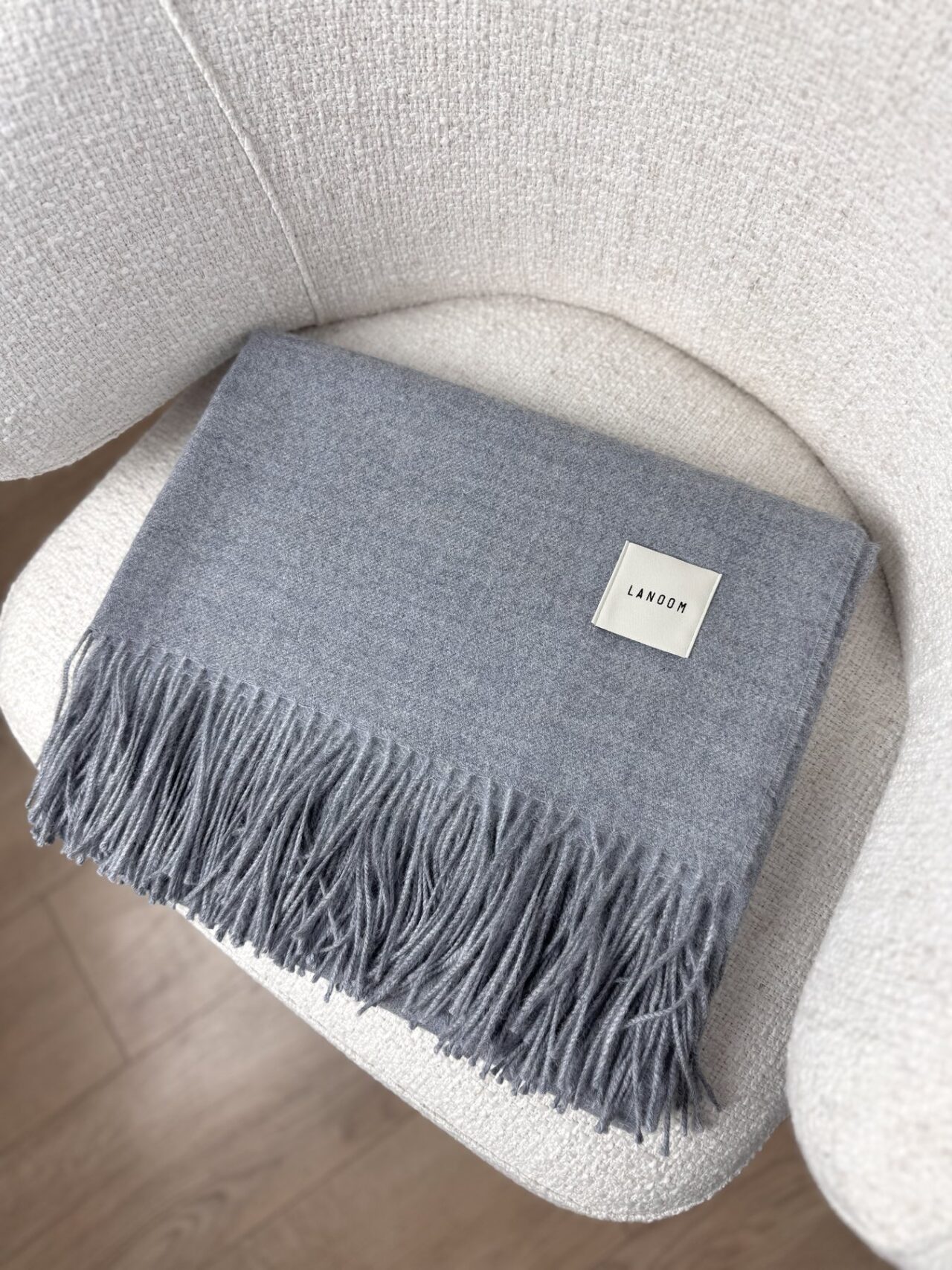 Cienki koc z alpaki 100% baby alpaca niebieski