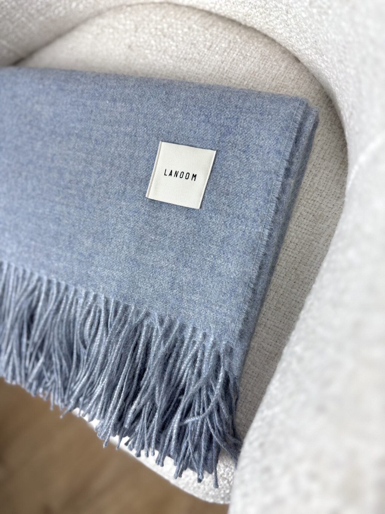 Cienki koc z alpaki 100% baby alpaca niebieski