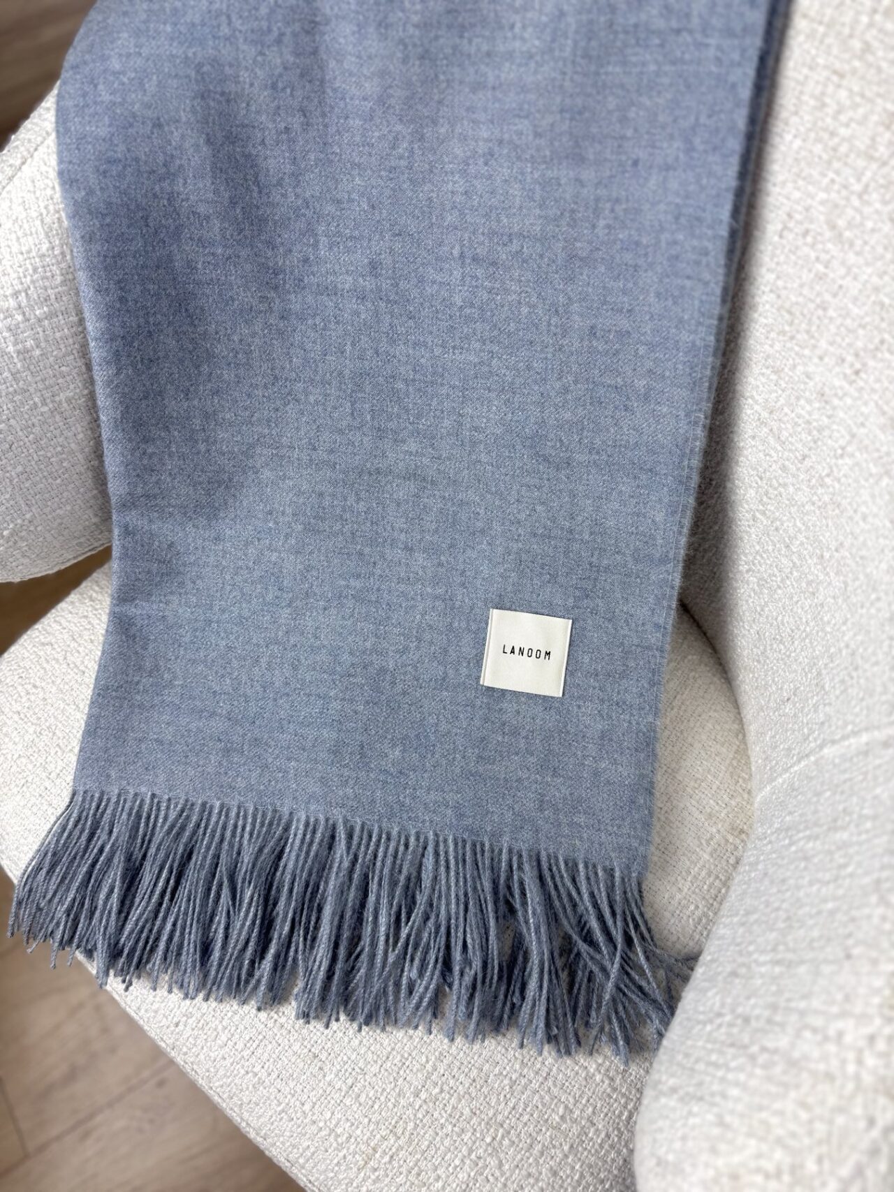 Cienki koc z alpaki 100% baby alpaca niebieski