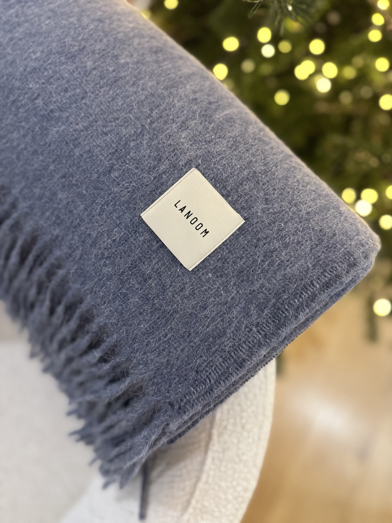 Duży koc z alpaki i wełny niebieski