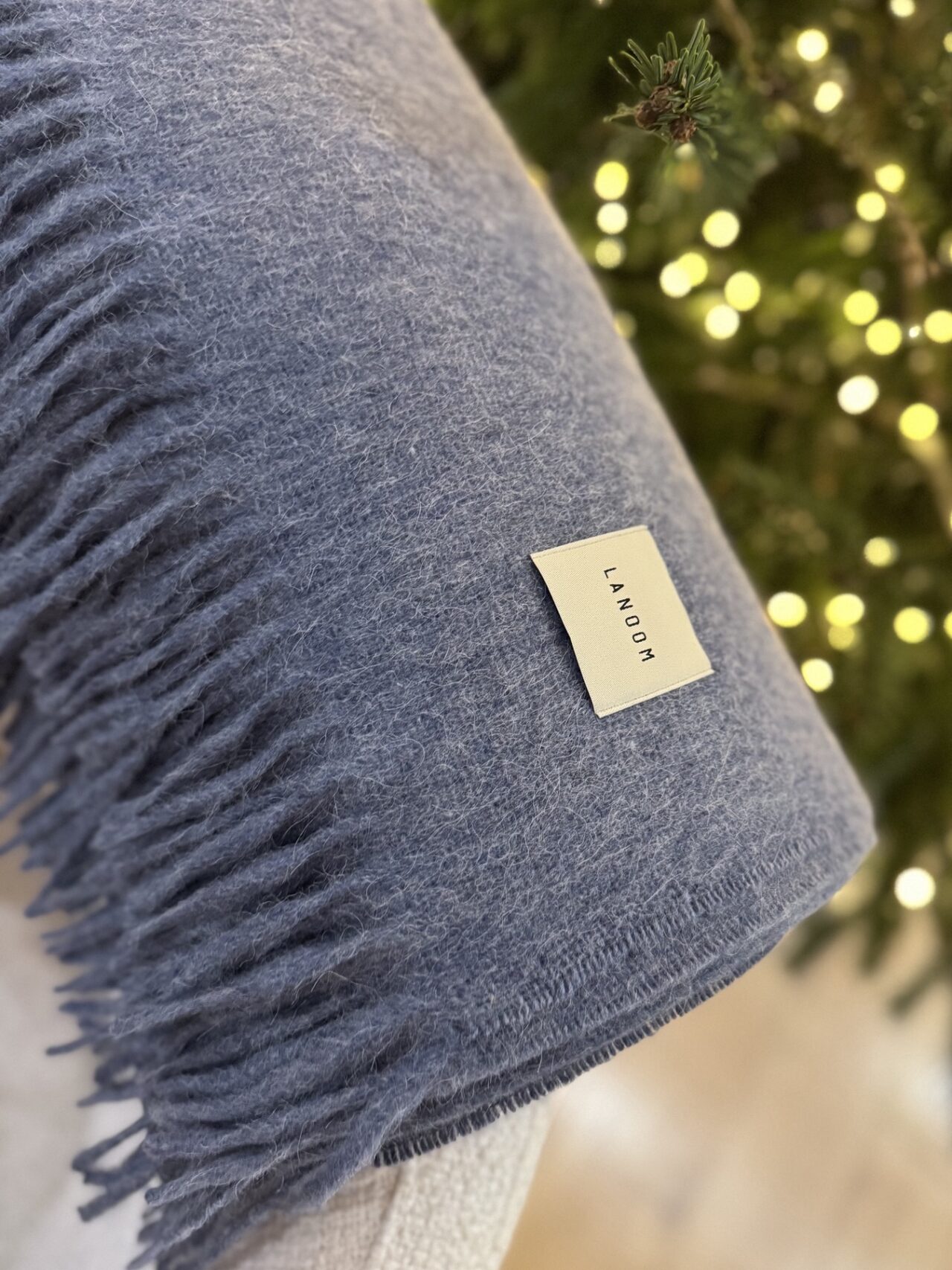 Duży niebieski koc z alpaki