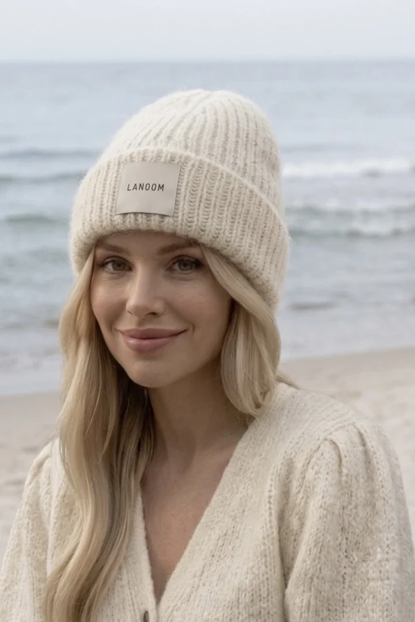 Gruba czapka z alpaki beanie baby alpaca biała ecru 2