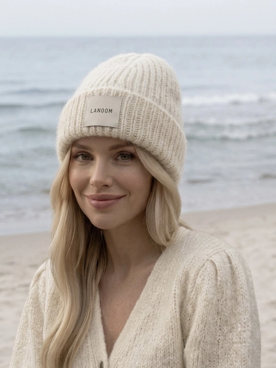 Gruba czapka z alpaki beanie baby alpaca biała ecru 2