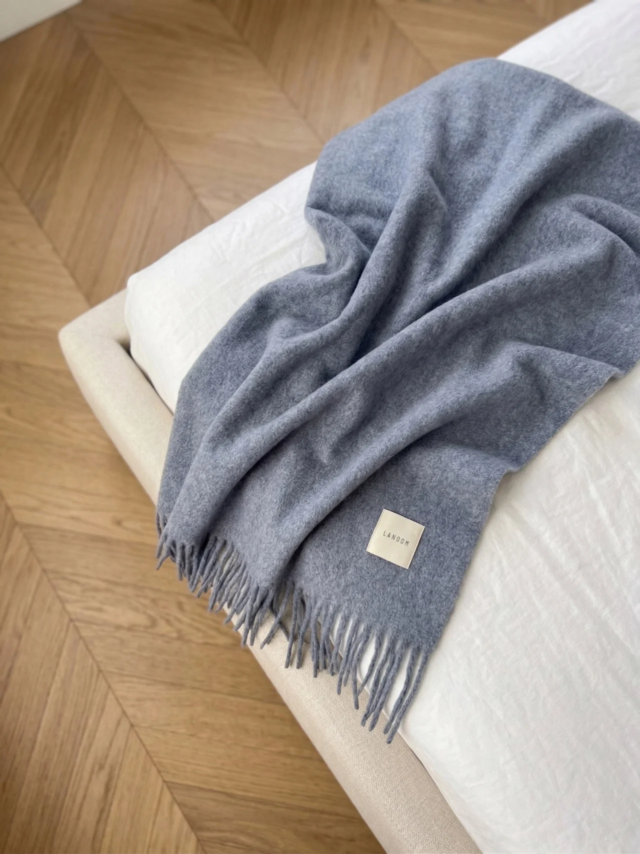 Niebieski granatowy duży koc z alpaki 150x200