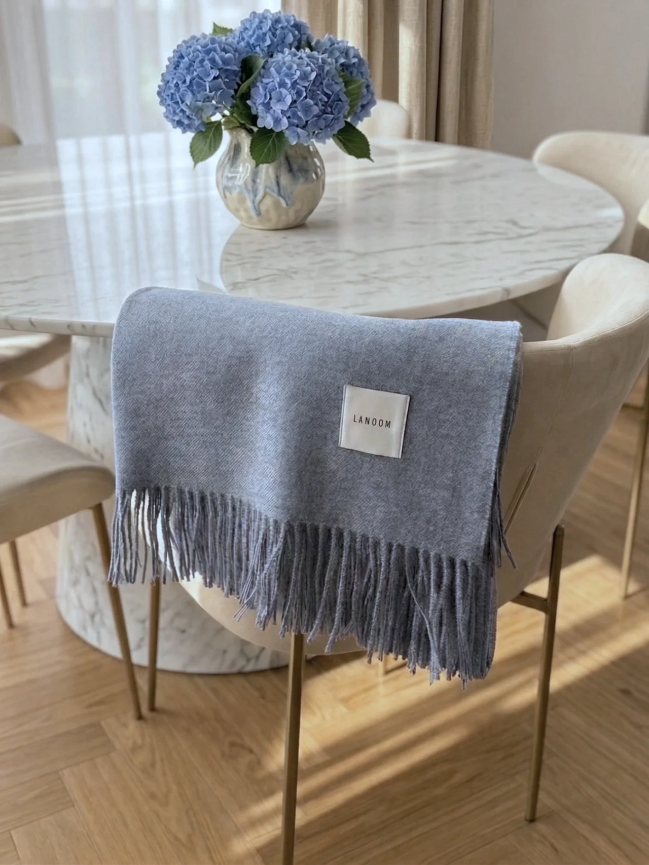 Niebieski koc z wełny baby alpaca 1