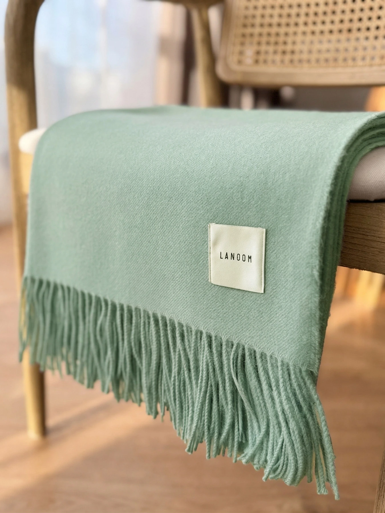 Szałwiowy koc z alpaki bez domieszek